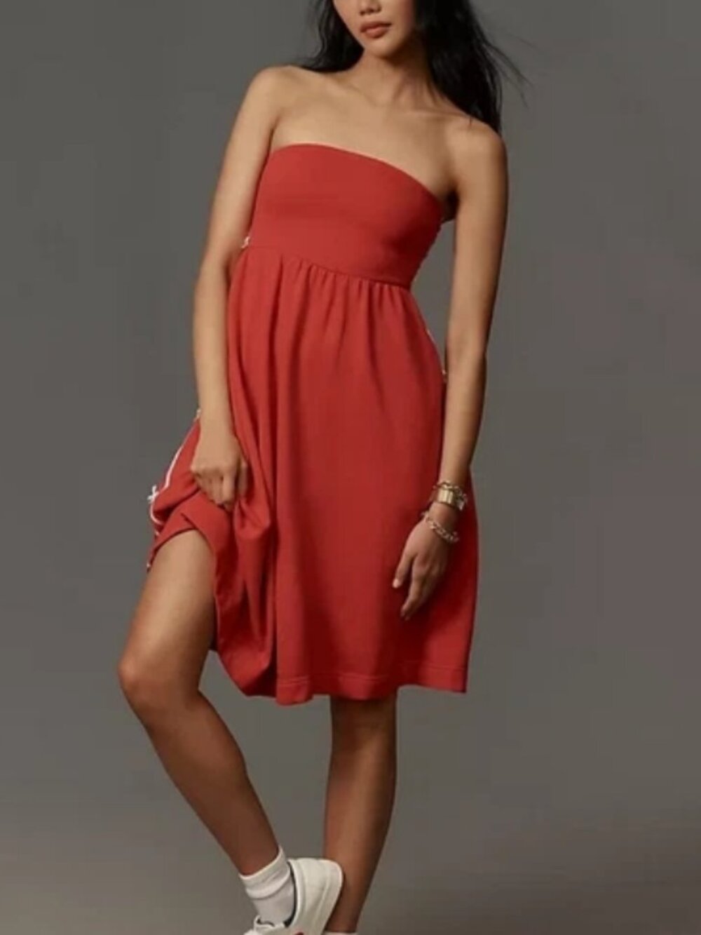 Anthropologie Daily Practice Strapless Ribbon Tube Midi Dress Red S